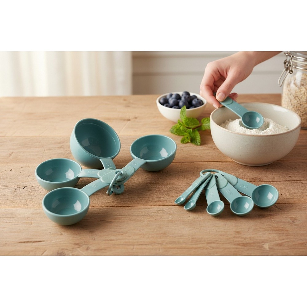 KitchenAid Measuring Cups and Spoons Set Unisex OS Teal NWOT Soft Grip
